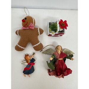 Vintage‎ Christmas Ornaments Lot of 4 Angel Gingerbread Man Holiday Decor Set